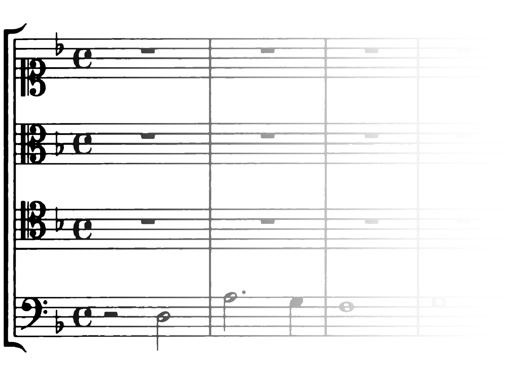 A short excerpt of the score of J. S. Bach's incomplete fourteenth contrapunctus from 'The Art of Fugue', BWV 1080